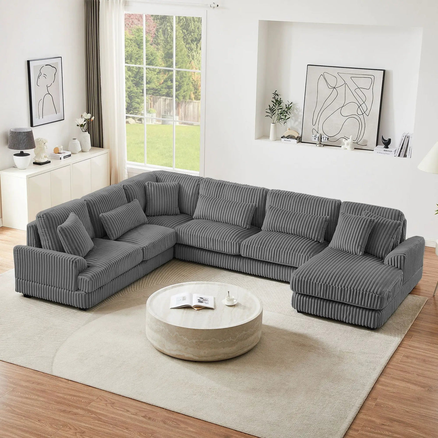 Oversized Sectional Sofa U - Shaped Sofa Couch Modern Sofa Upholstered In Soft With A Chaise Lounge For Living Room by Unique Piece Furniture