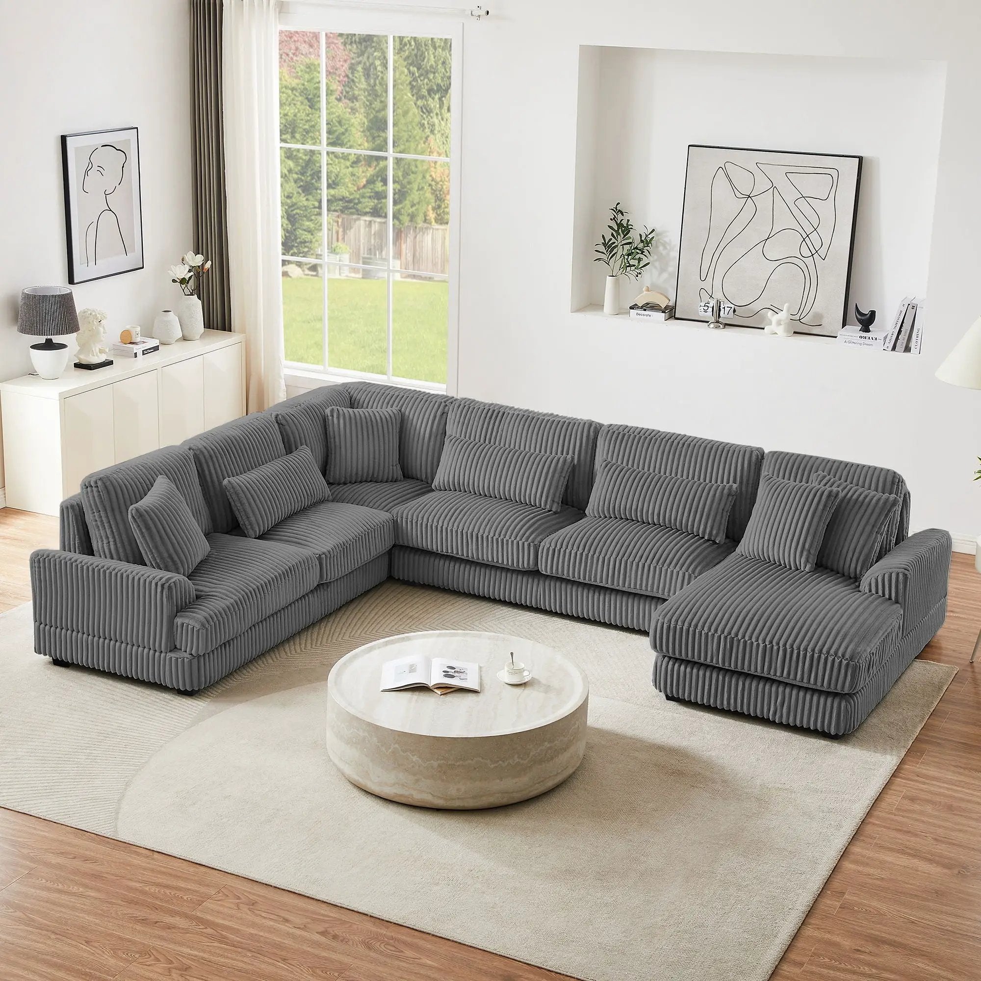 Oversized Sectional Sofa U - Shaped Sofa Couch Modern Sofa Upholstered In Soft With A Chaise Lounge For Living Room by Unique Piece Furniture