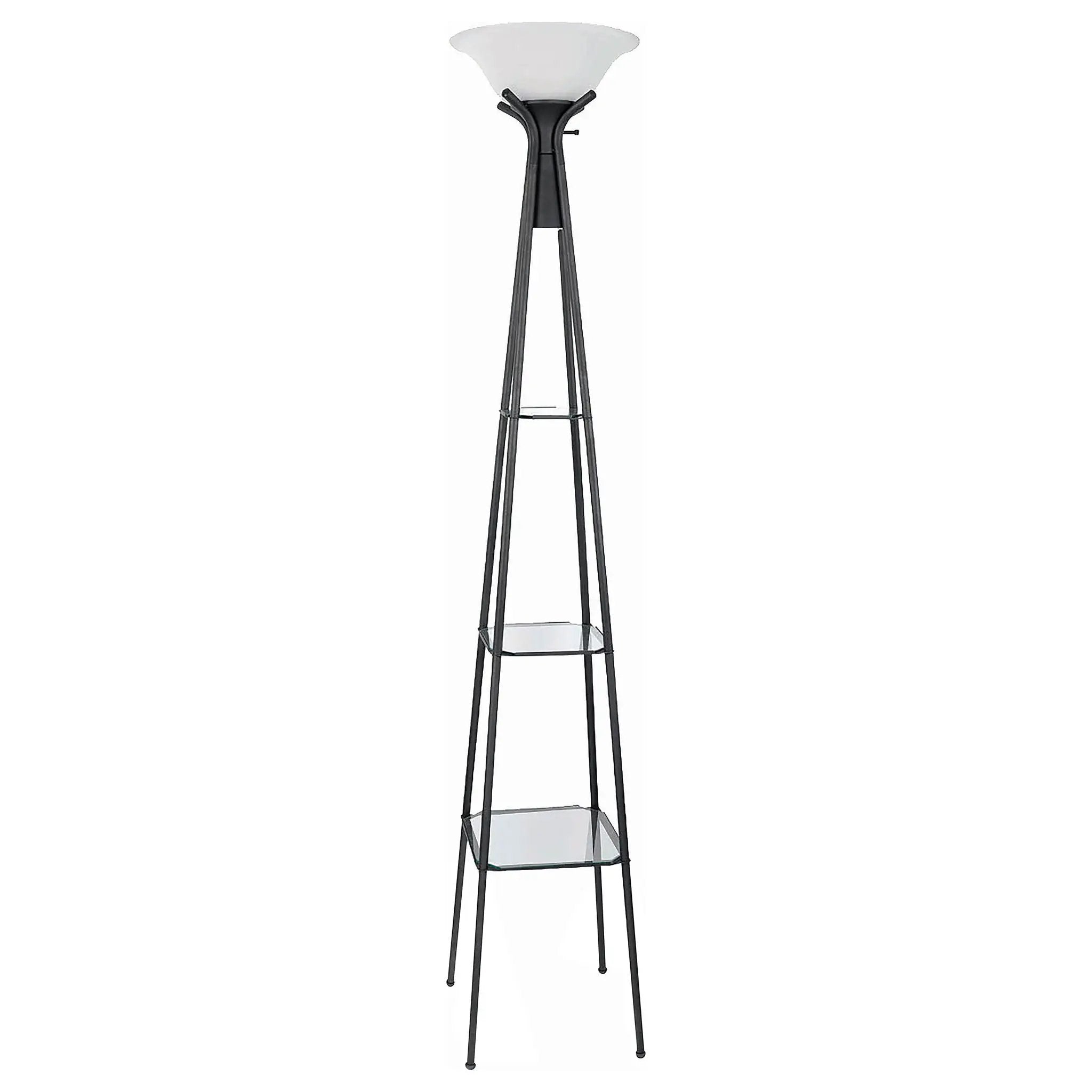 Sentinel - 3 Shelf Frosted Torchiere Floor Lamp With Shelves - Black by HouseOfZazla
