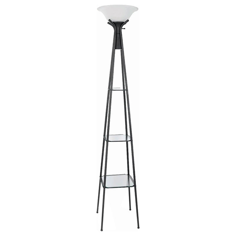 Sentinel - 3 Shelf Frosted Torchiere Floor Lamp With Shelves - Black by HouseOfZazla