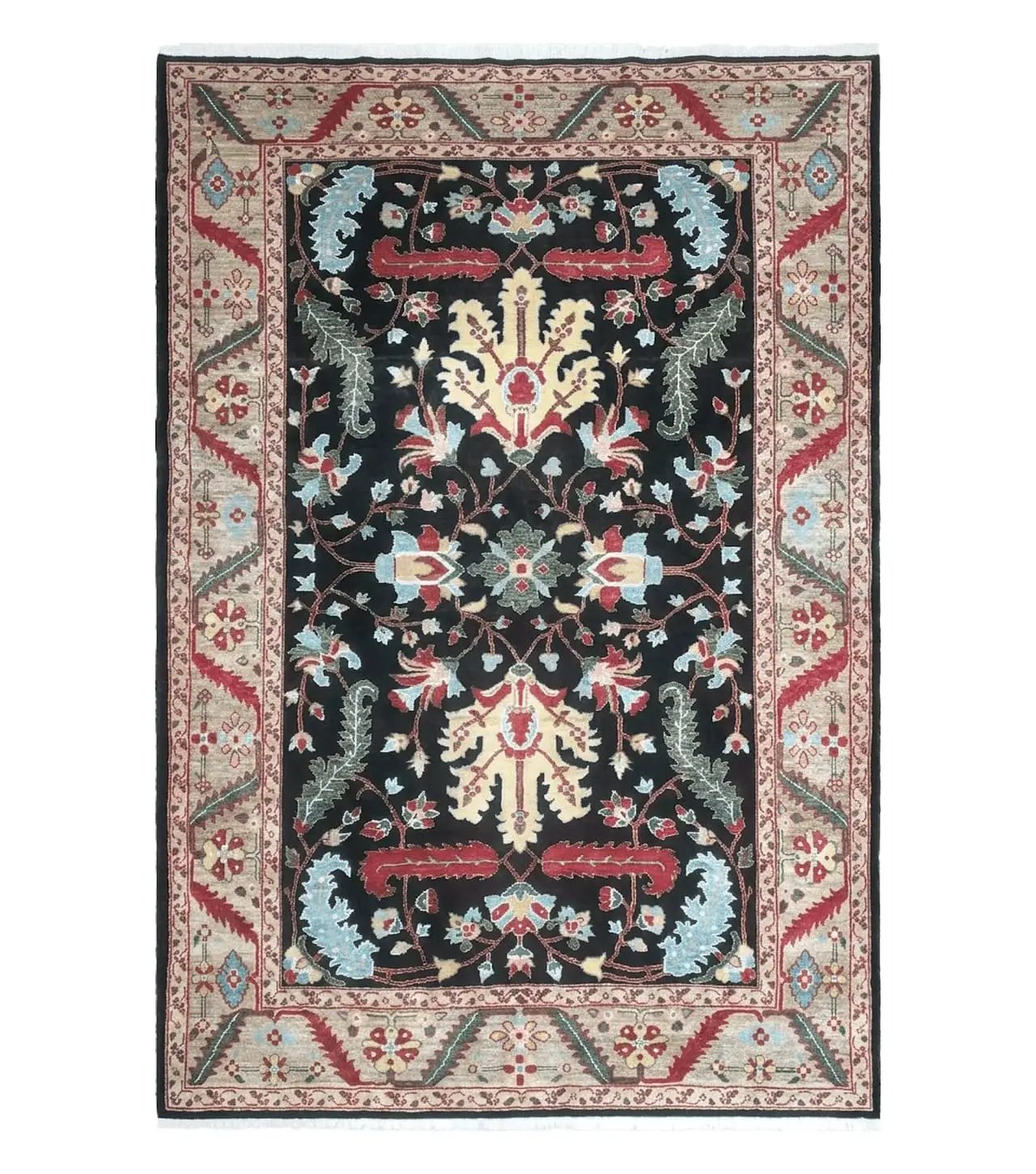 Peshawar Rug, 6x9 Rug, Hand Knotted Wool Area Rug, Black and Silver Rug, Unique Oriental Carpet, Handmade, Medium Sized Rug, Persian Rug by Jewel Rugs