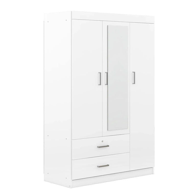 3-Door Mirror Wardrobe with Shelves, White by HouseOfZazla