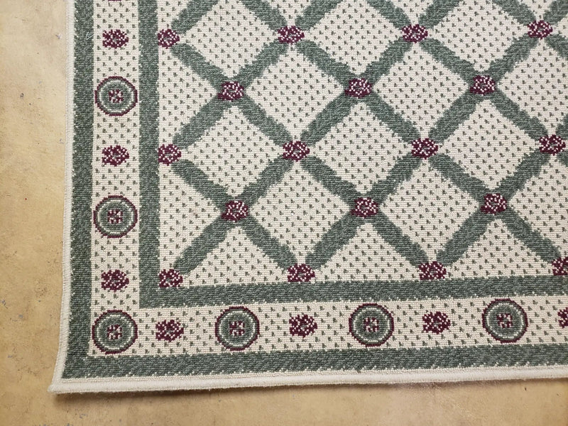 4x5 Panel Design Rug, 4' x 5' Power-Loomed Vintage Rug, Beige & Pine Green Carpet by Jewel Rugs