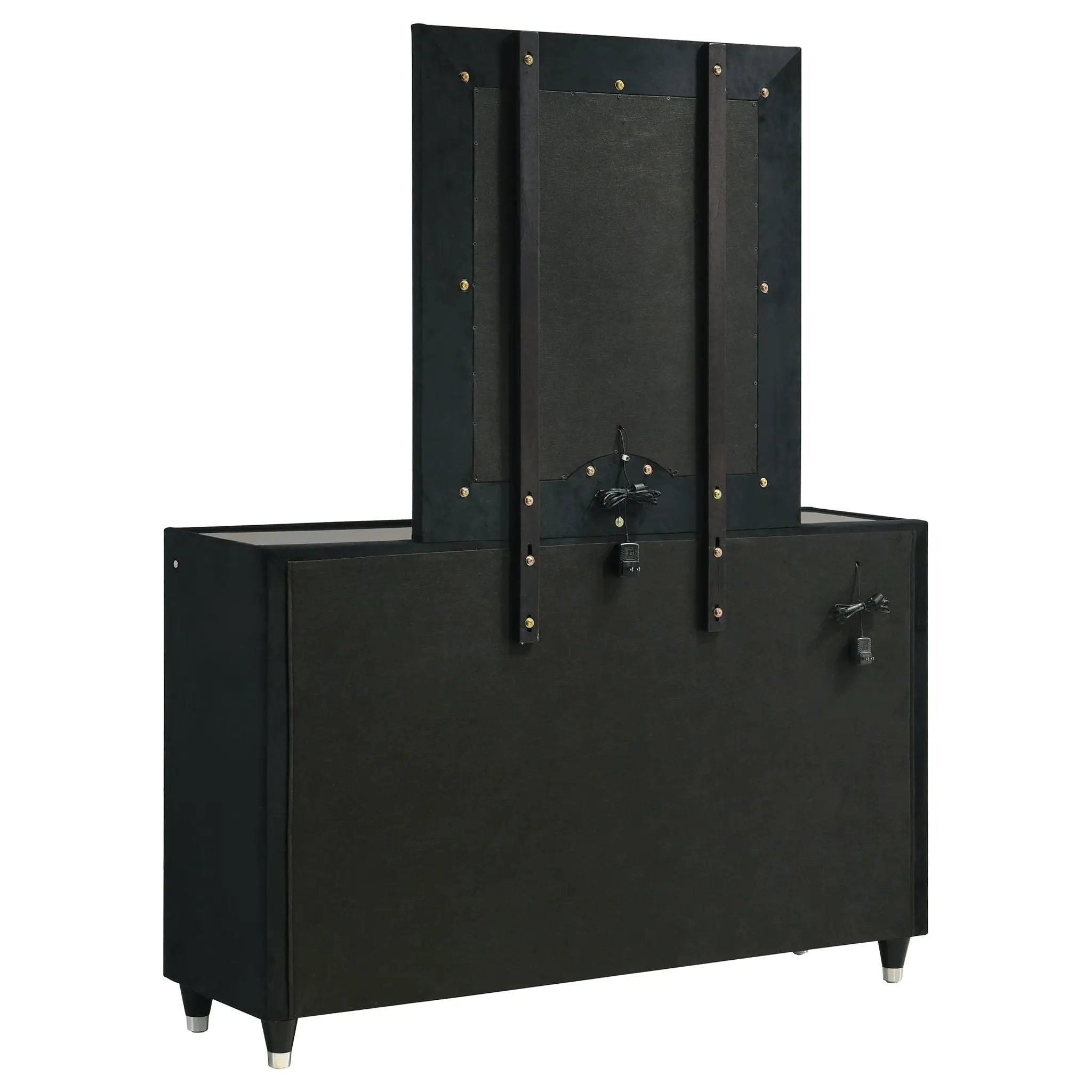 Ravenne 6-drawer Velvet Upholstered LED Dresser and Mirror Black by Unique Piece Furniture