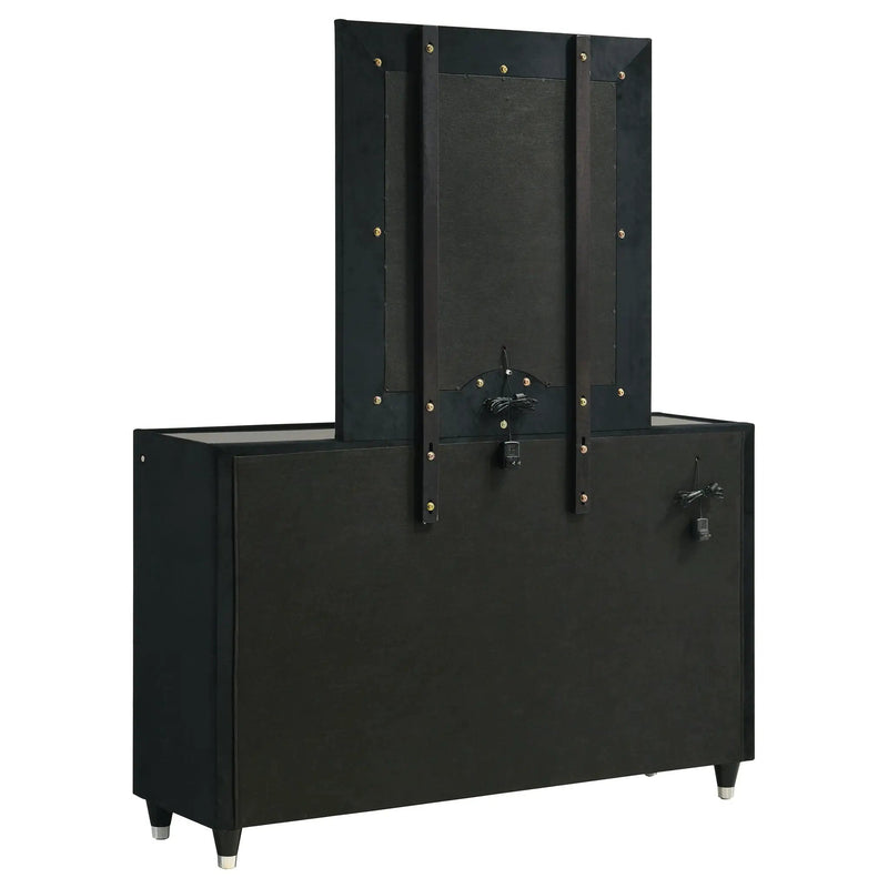 Ravenne 6-drawer Velvet Upholstered LED Dresser and Mirror Black by Unique Piece Furniture