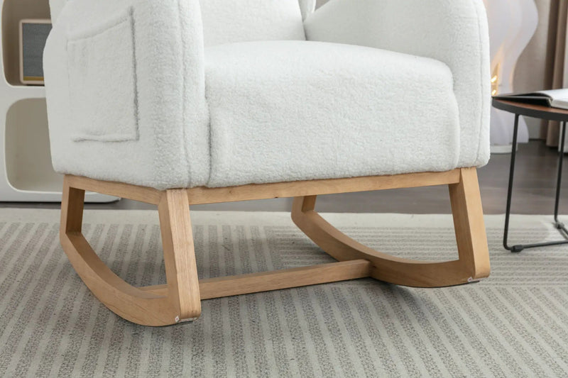 Teddy Fabric Rocking Chair With Packet Wood Legs - Ivory by HouseOfZazla