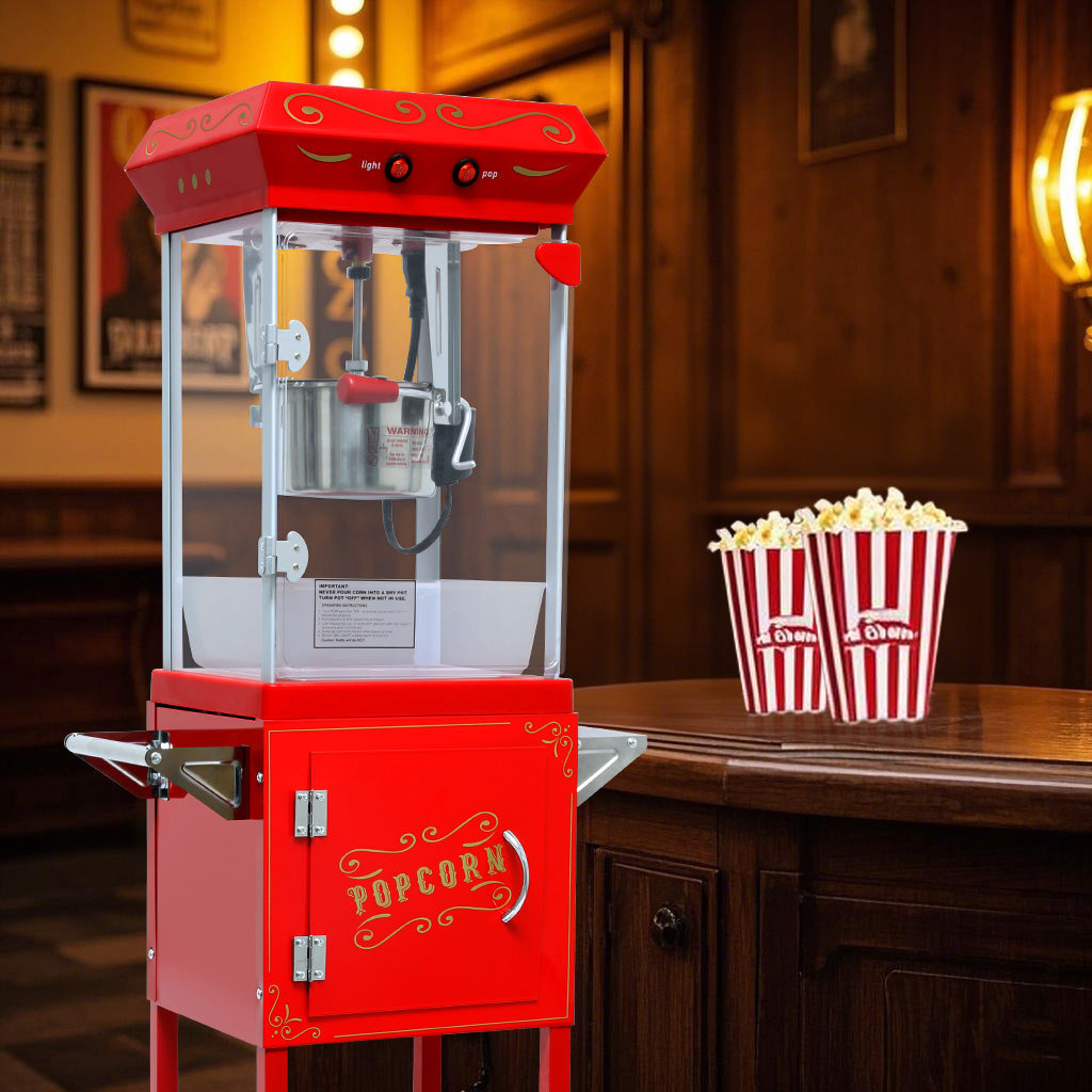 Popcorn Machine with Cart, 6 Oz Stainless Steel Pot by HouseOfZazla