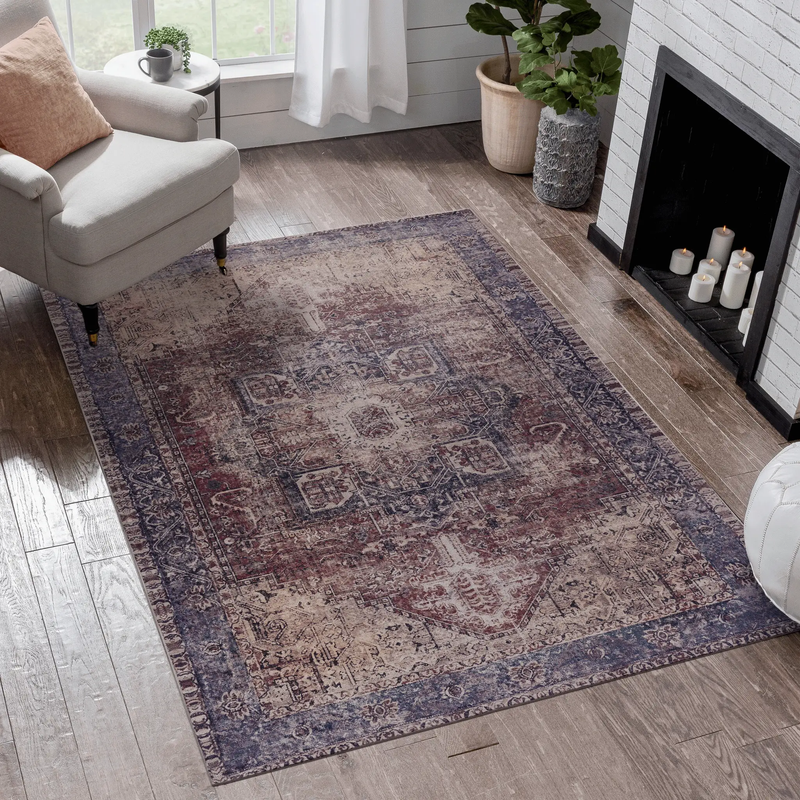 Maval Burgundy Washable Area Rug 3' x 5' by HouseOfZazla