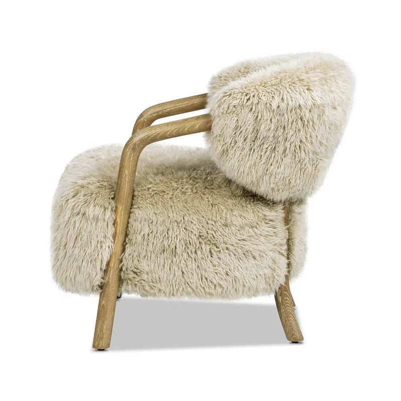 Becker - Rustic Oak Sheepskin Upholstered Accent Arm Chair - Taupe Beige by HouseOfZazla