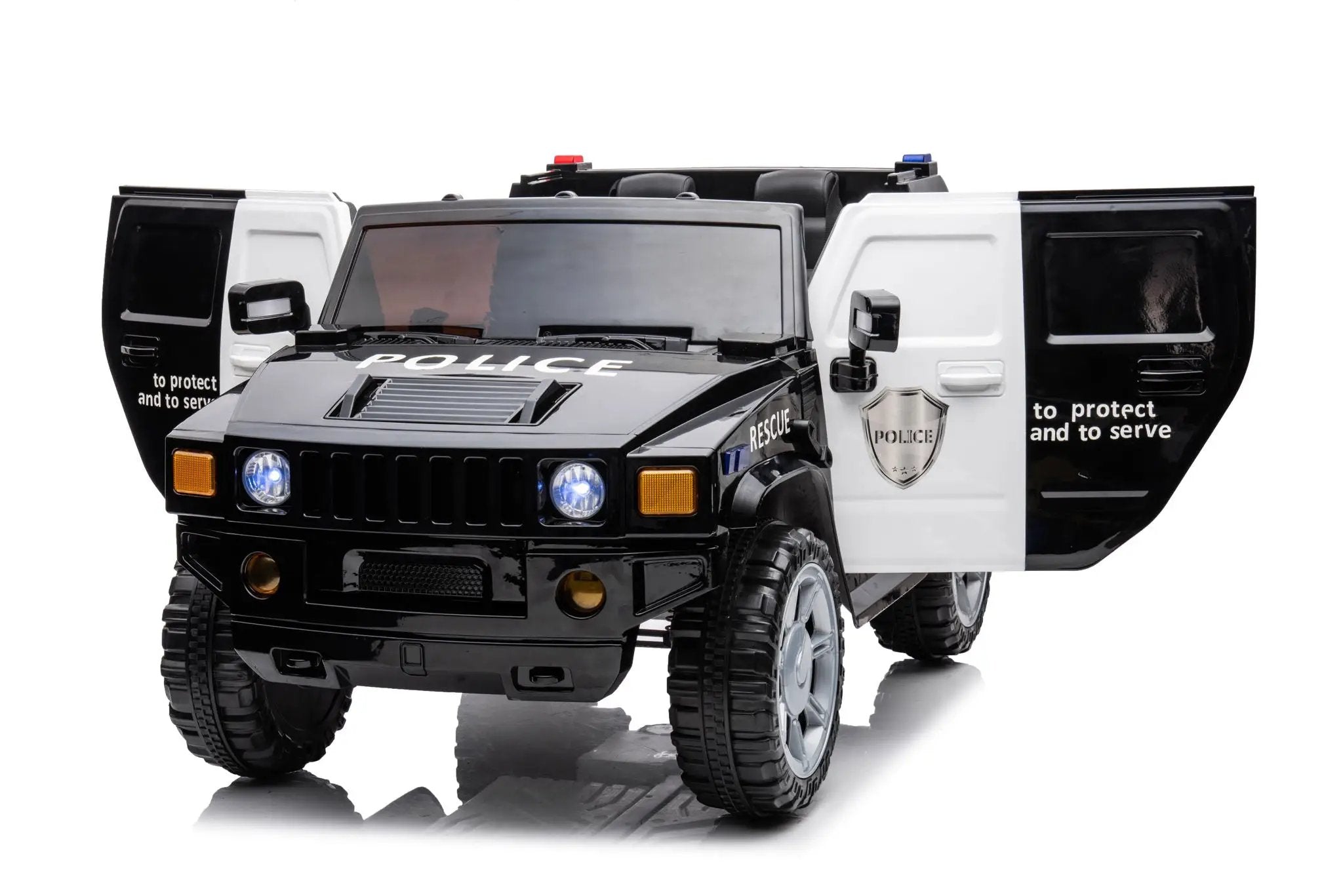 12V7A 30W*2 Four-Wheel Drive Seat One Button Start, Forward And Backward, High And Low Speed, Music, Front Light, Power Display, Two Doors Can Open, 2.4G R / C, Seat Belt Four Wheel Absorber by HouseOfZazla