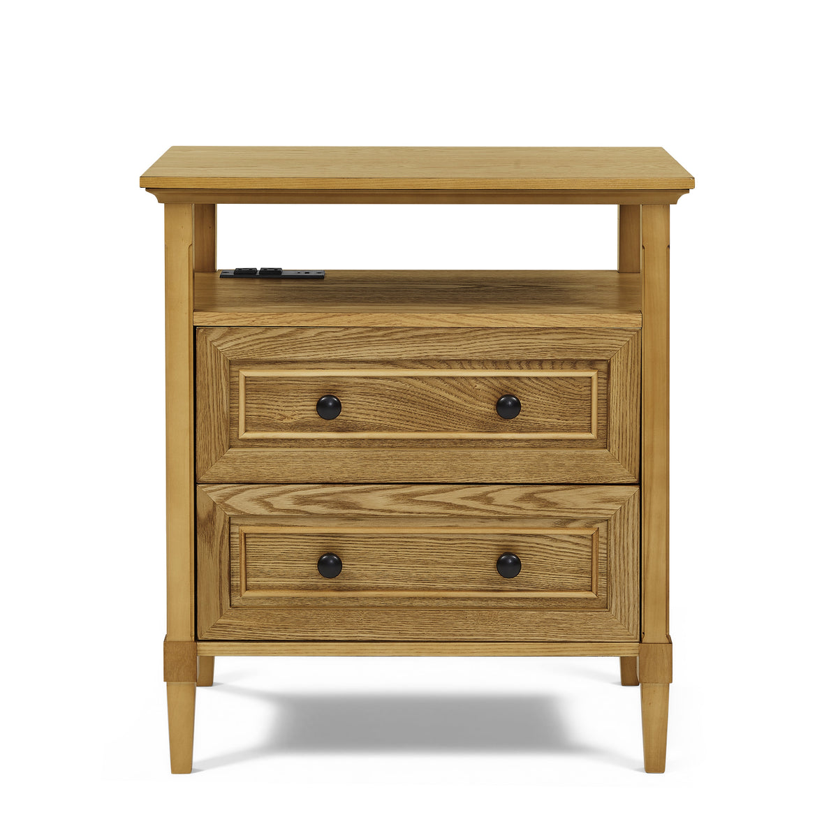 Wooden Bedside Nightstand with Open Cubby & 2 Storage Drawers - Bedroom Cabinet, photo 8 of 10
