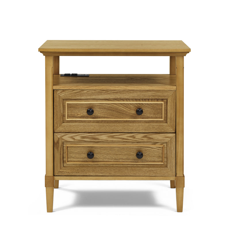 Wooden Bedside Nightstand with Open Cubby & 2 Storage Drawers - Bedroom Cabinet, photo 8 of 10