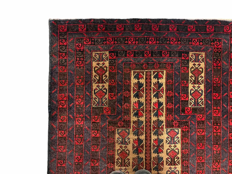 3 X 3.5 New Vintage Handmade Wool Rug Tribal Turkoman Balouch Red Prayer Rug by Jewel Rugs