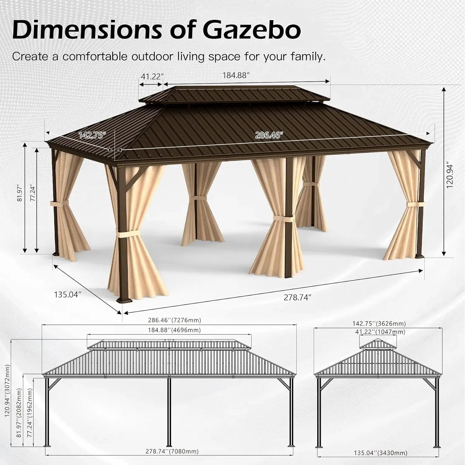 12x24FT Outdoor Gazebo with Galvanized Steel Double Roof by HouseOfZazla