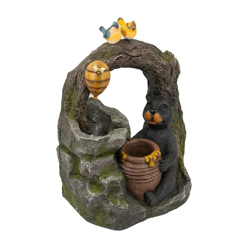 Decorative Two Tiered Water Fountain With Woodland Animal Design, Outdoor Fountain With Light And Pump - Dark Gray by Unique Piece Furniture