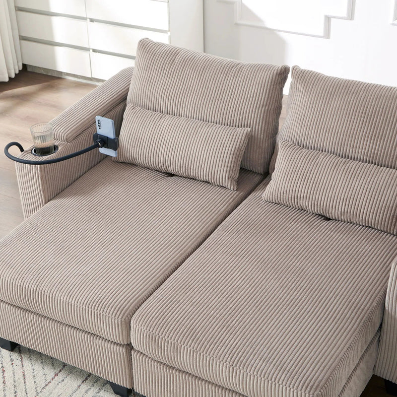Convertible Chaise Lounge Sofa Chair With USB Ports, Cup Holders, Phone Holder And Storage by HouseOfZazla