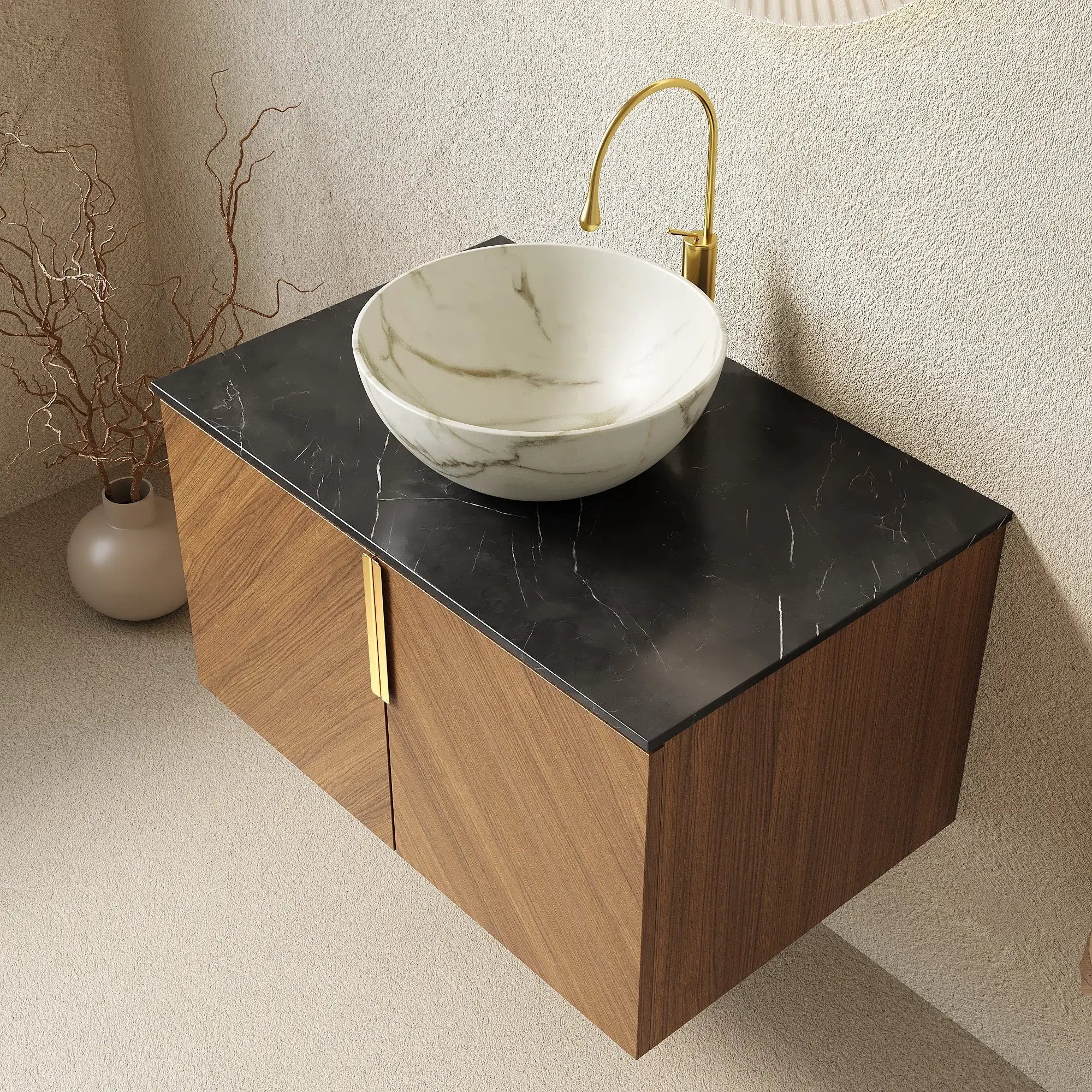 ARAI 30" Bathroom Vanity & Sink, Floating Plywood Storage Cabinet by HouseOfZazla