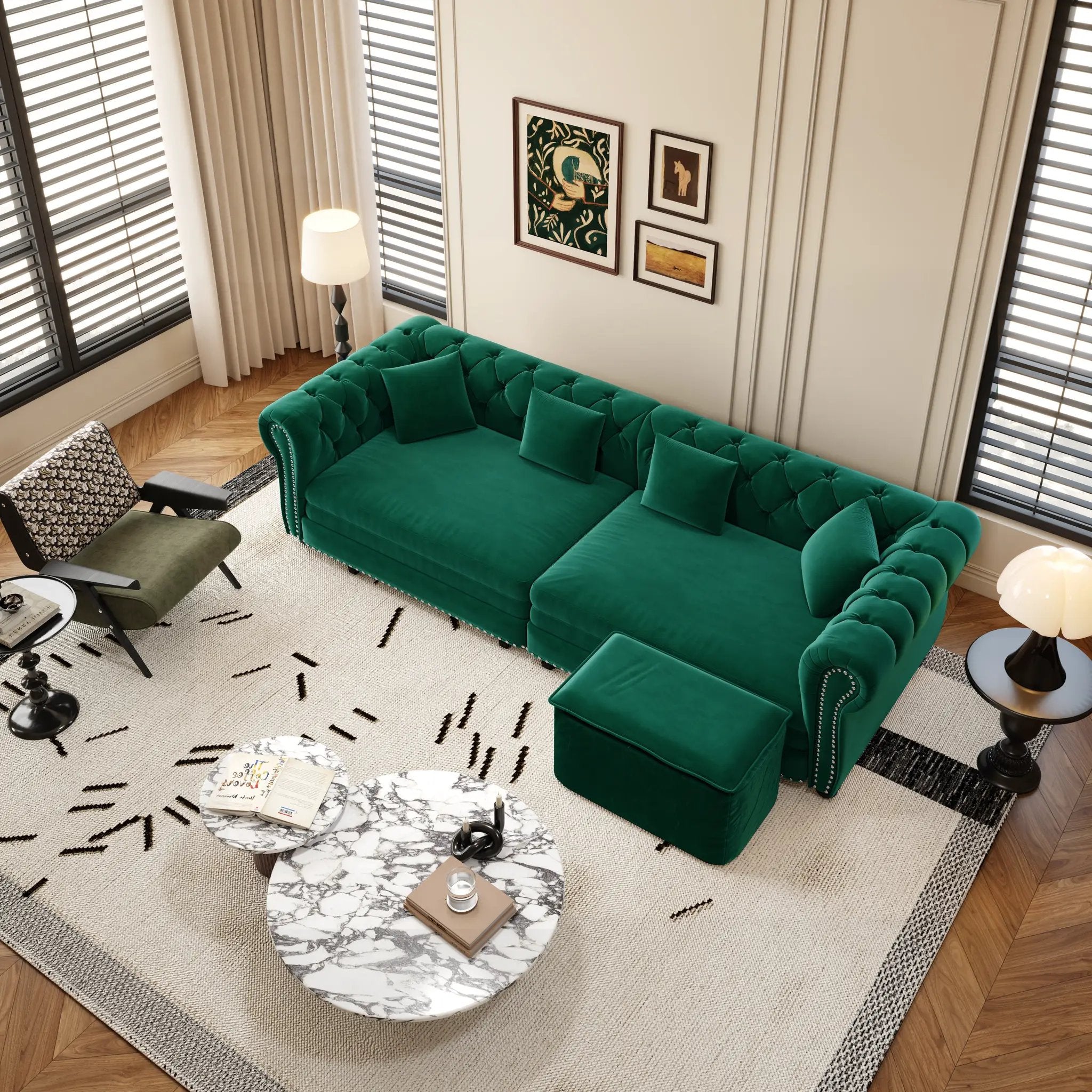 Chesterfield 3-in-1 Pull-Out Sofa Bed - Green by HouseOfZazla