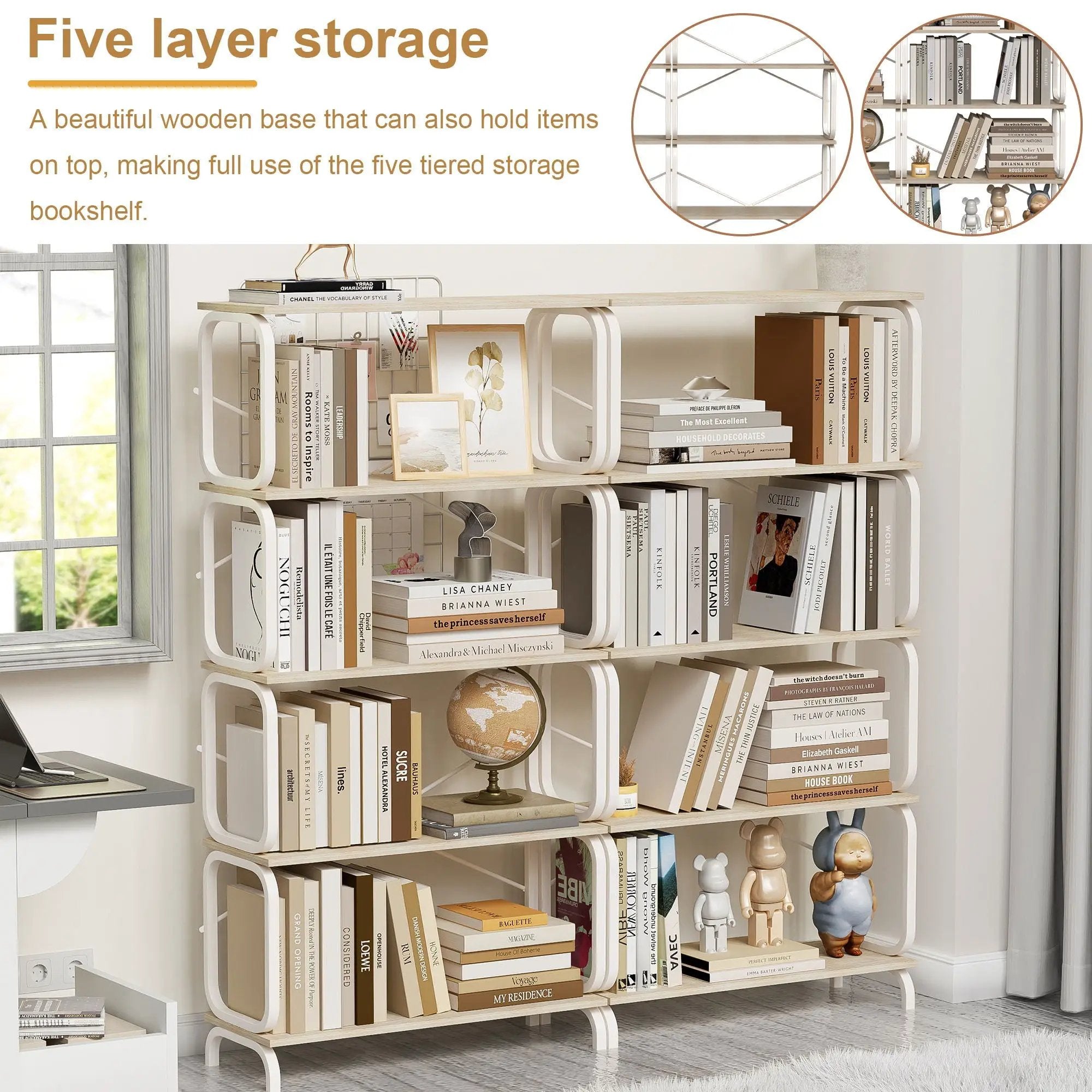 5 Tier Industrial Bookshelf, Tall Bookcase With Open Design, Vintage Storage Organizer by HouseOfZazla