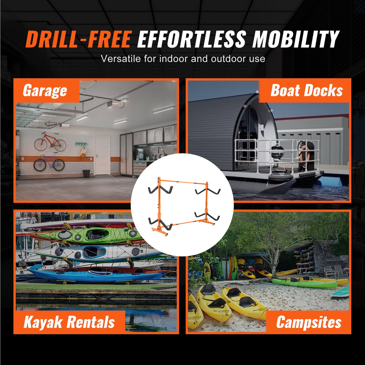 Freestanding Kayak Storage Rack with Adjustable Width - Orange or Natural, photo 10 of 10
