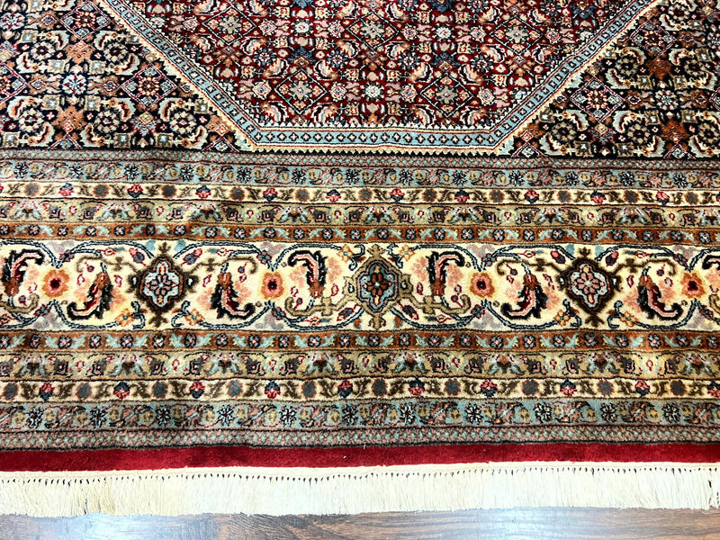 Square Indo Persian Bidjar Rug 10x10, Red, Handmade Vintage Wool Carpet by Jewel Rugs