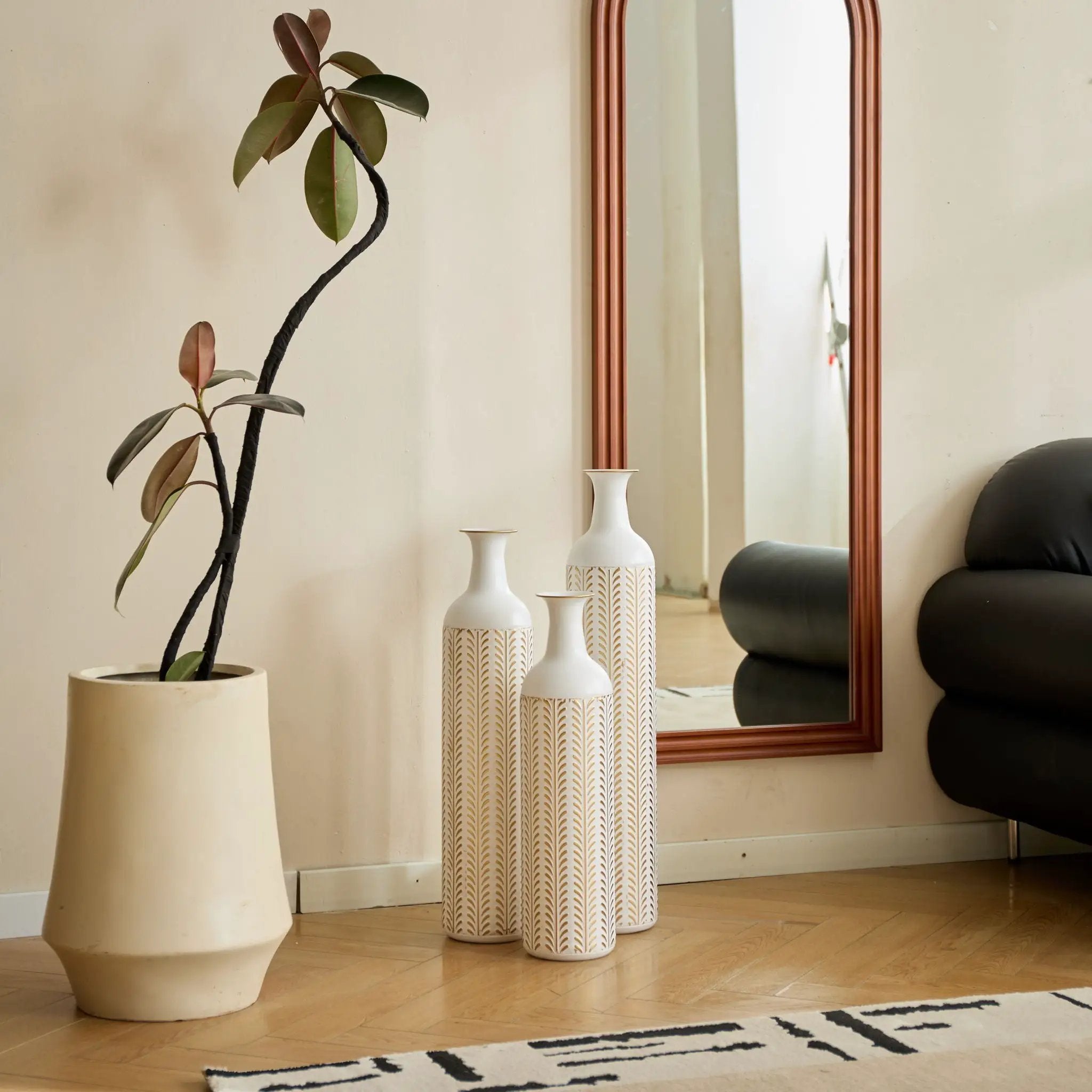 Floor Metal Vase Modern Style Decoration Home Metal Vase 3 Piece Set Gorgeous Home Decoration Large Glazed Metal Vase - Gold / White by HouseOfZazla