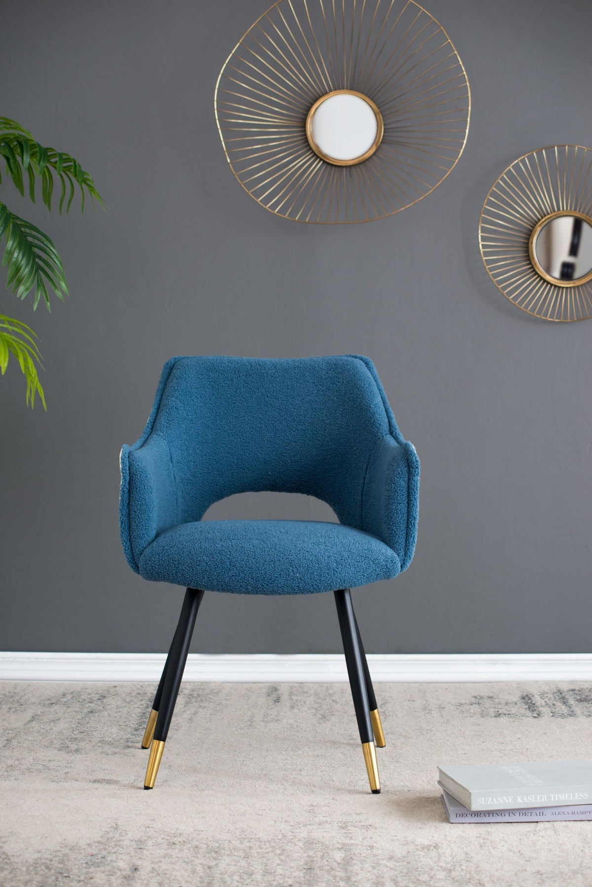 Blue Velvet Side Chair Set of 2 with Iron Legs - Blue, photo 4 of 4