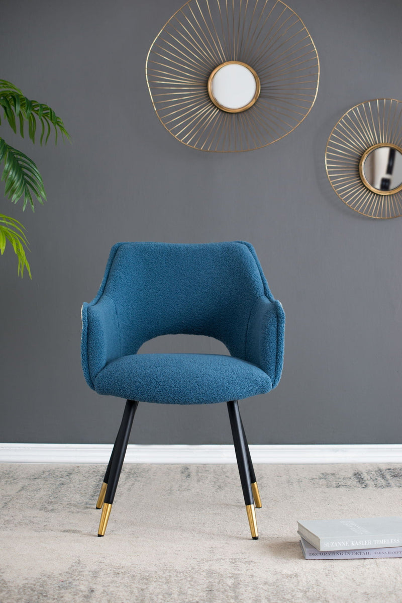Blue Velvet Side Chair Set of 2 with Iron Legs - Blue, photo 4 of 4