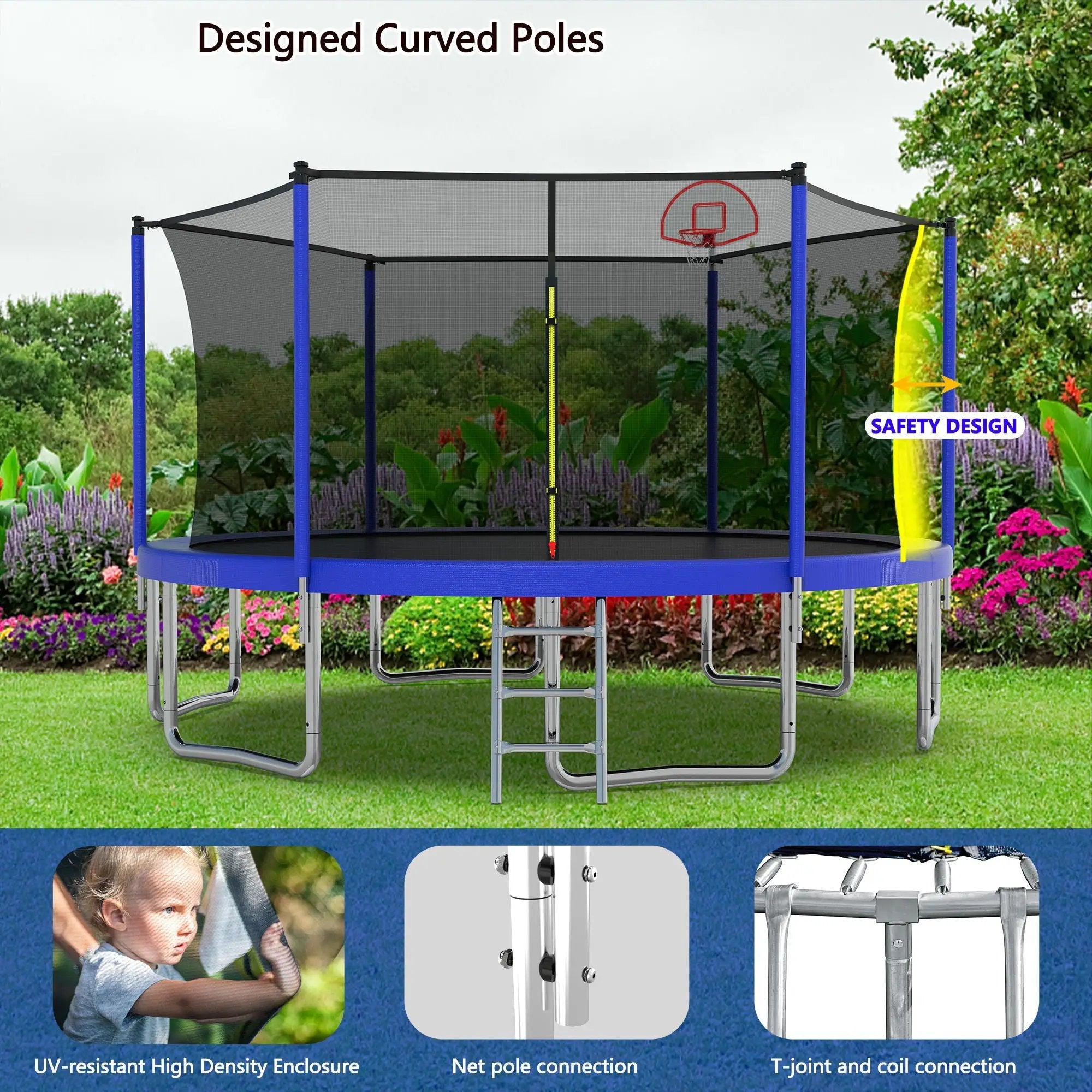 14Ft For Kids Children With Safety Enclosure Net Outdoor Backyards Large Recreational Trampoline - Blue by HouseOfZazla