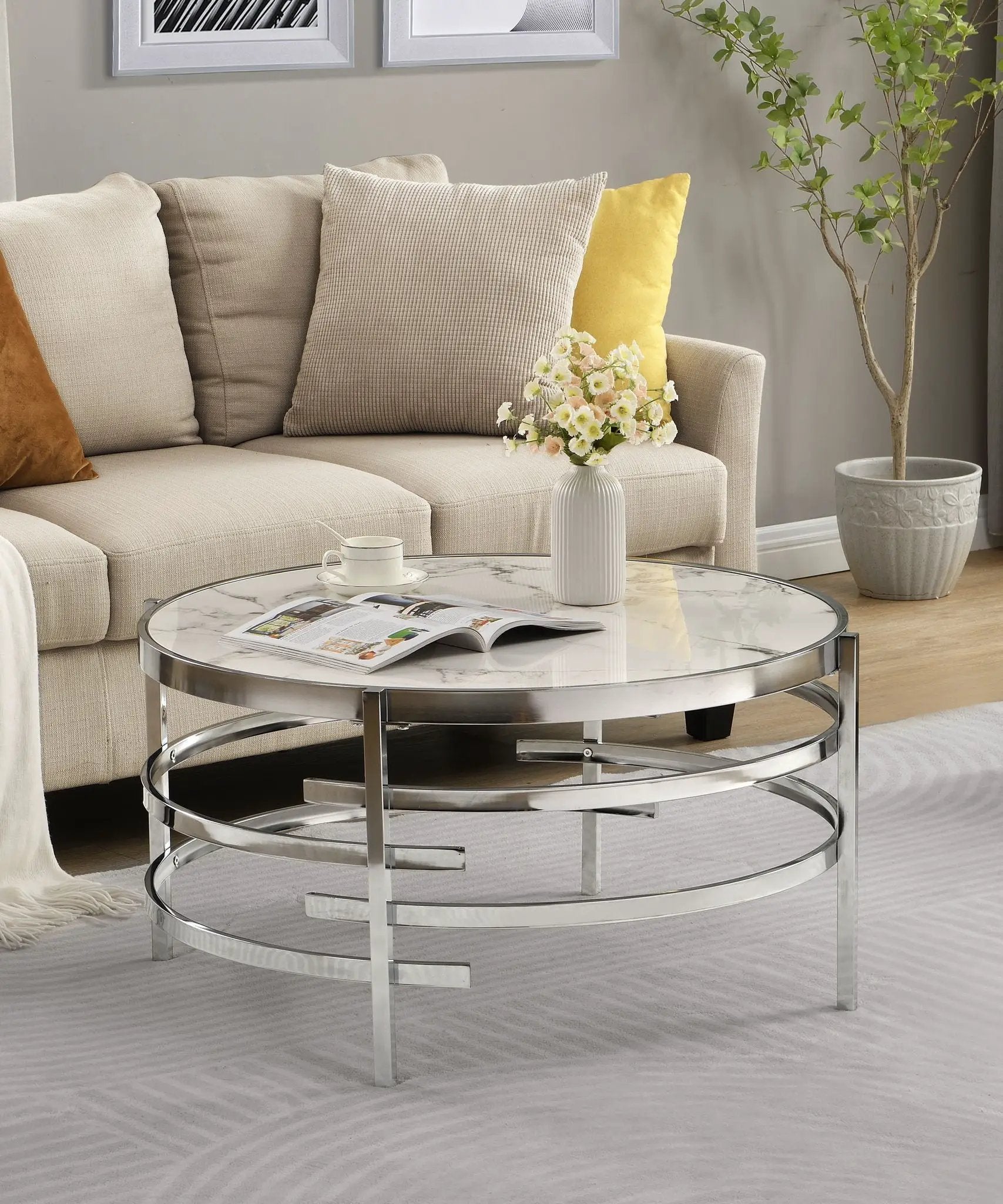 Elegant Round Table With Sintered Stone Top & Sturdy Metal Frame by HouseOfZazla