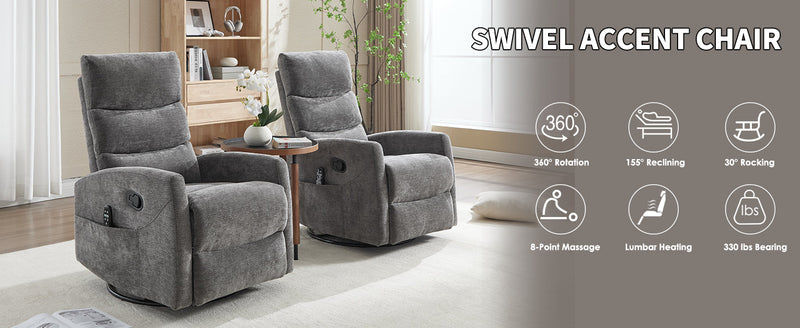 Heat Massage Manual Recliner Chair with Rocker and Swivel in Fabric by HouseOfZazla