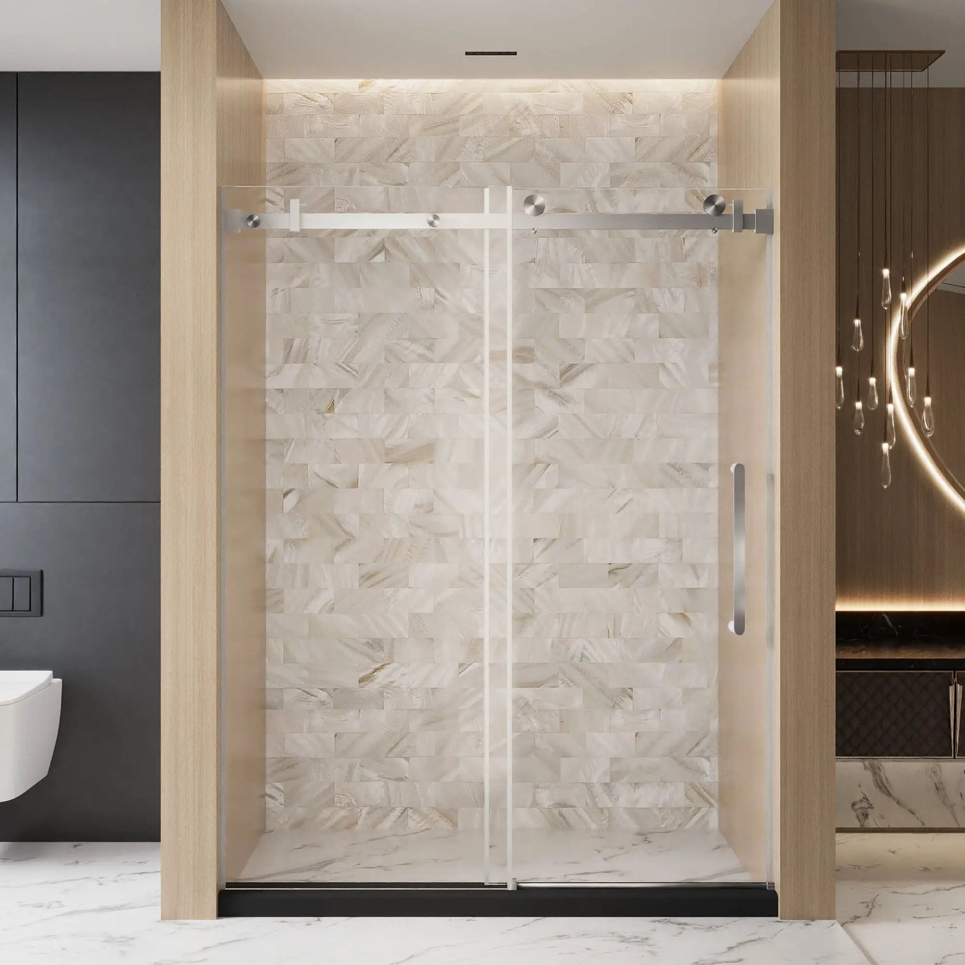Frameless Single Sliding Shower Door & Handle And Square Tube Track by HouseOfZazla