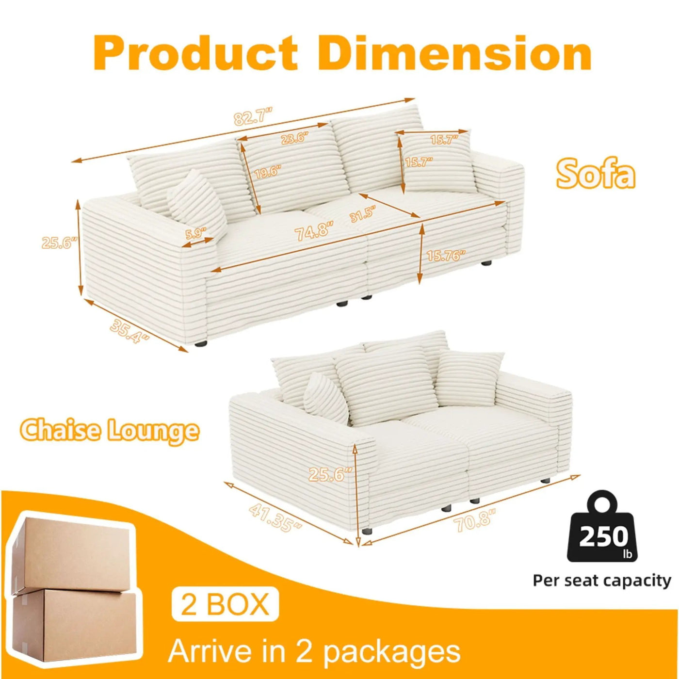 4 Seat Modern Comfy Upholstered Sofa Cloud Couch by HouseOfZazla