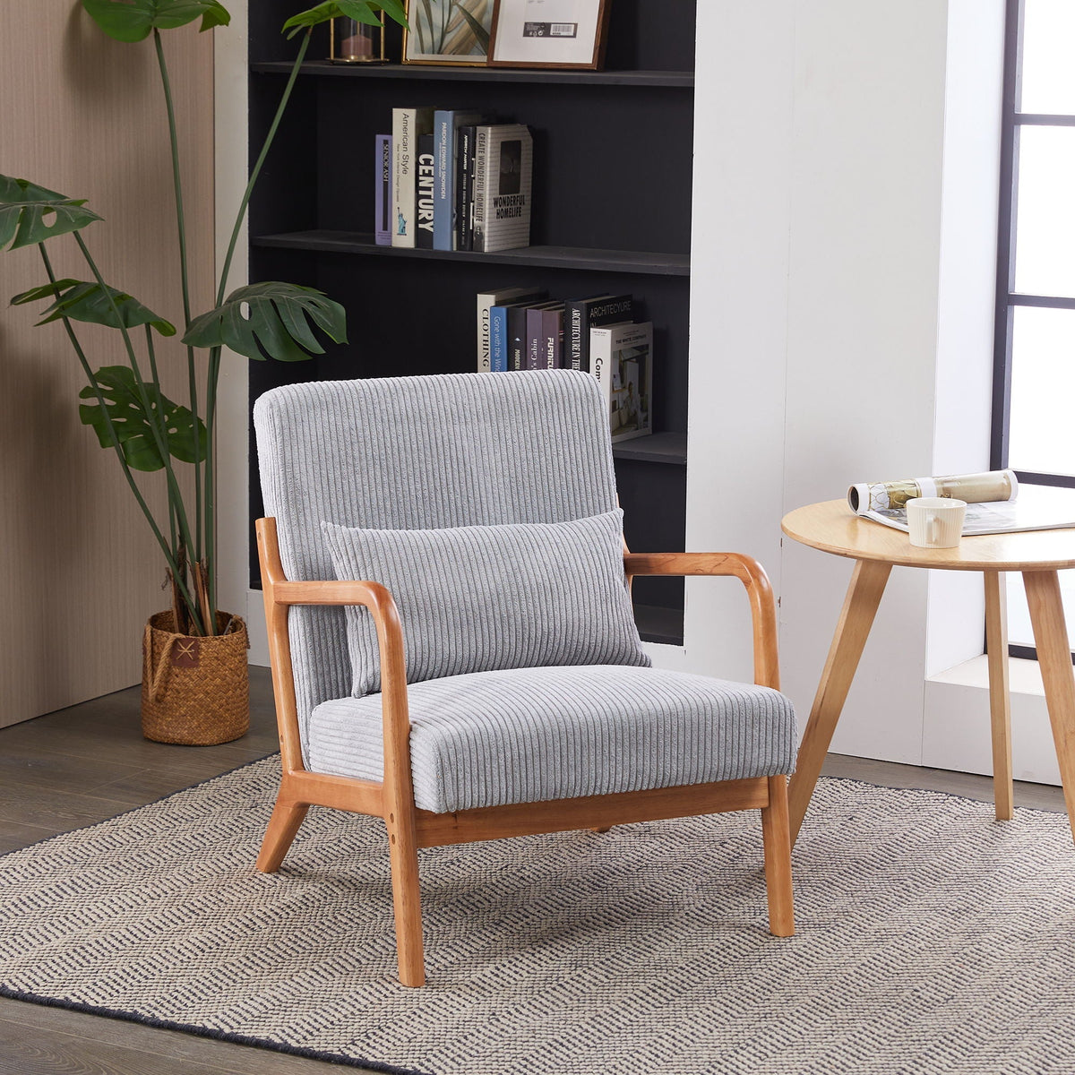 Upholstered Arm Chair with Pillow - Fabric & Wood - Beige, Gray, Dark Gray, photo 11 of 12