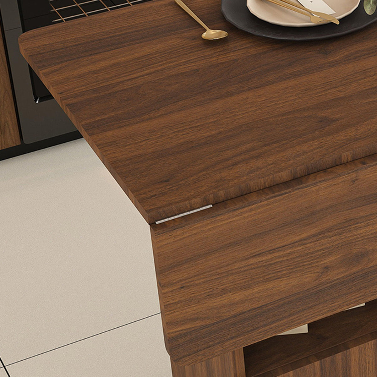 Multi Functional Folding Table with Storage Shelves and Wheels - Light Brown or Dark Brown, photo 12 of 12