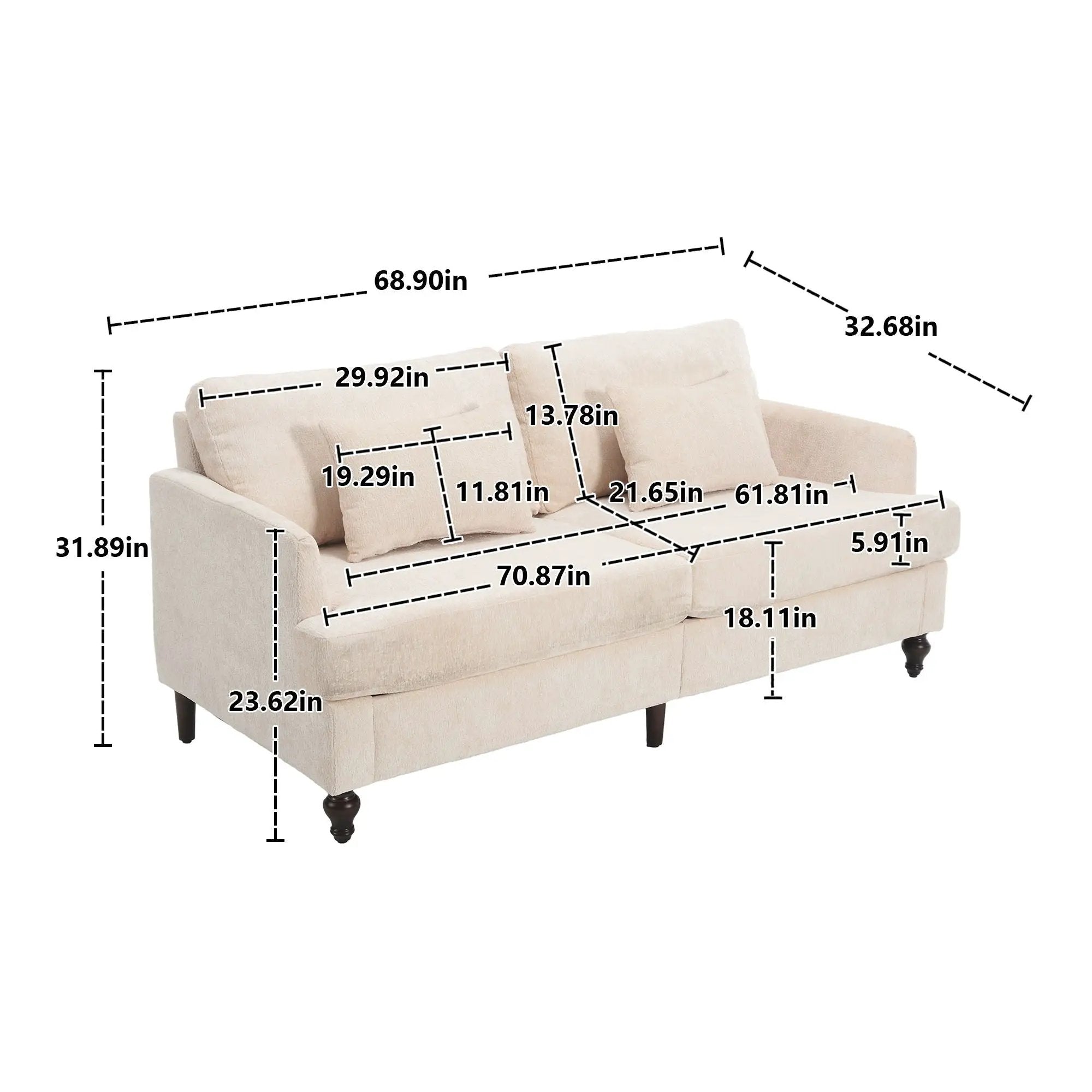 Mid Century Modern Fabric Loveseat Sofa, 2 Seat Upholstered Couch by Unique Piece Furniture