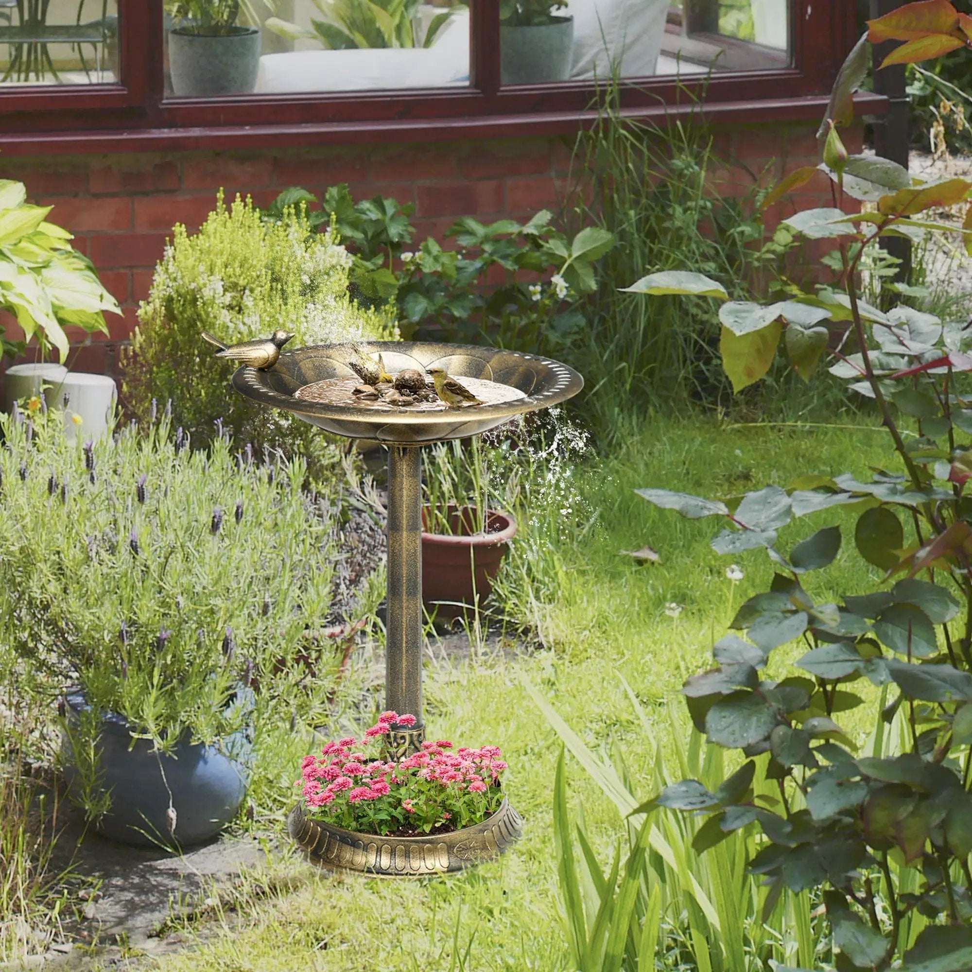 Outsunny 28" Antique Bronze Bird Bath with Pedestal Flower Planter Base by HouseOfZazla