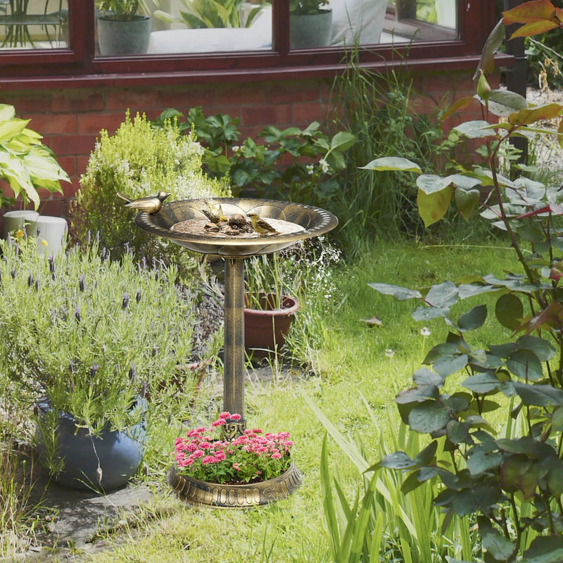 Outsunny 28" Antique Bronze Bird Bath with Pedestal Flower Planter Base by HouseOfZazla
