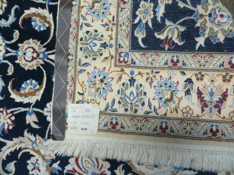 Persian Nain Rug 4x7, Navy Blue and Ivory, Handmade, Wool & Silk Highlights, Fine Oriental Rug, Vintage by Jewel Rugs