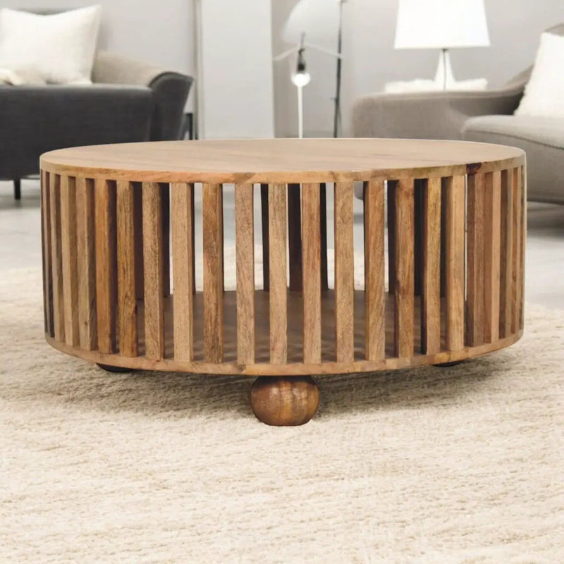 Slatted Round Coffee Table - Beige by HouseOfZazla