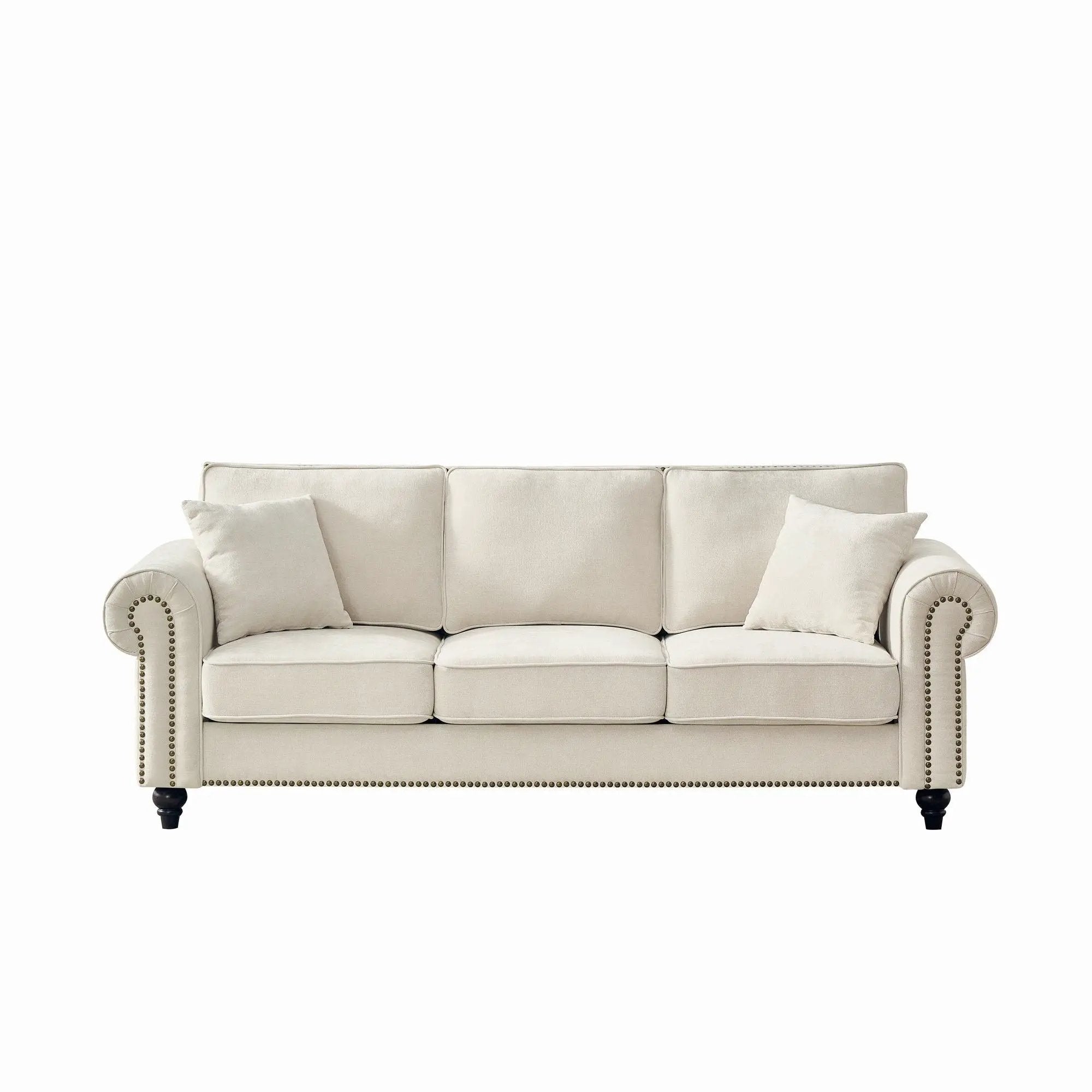 3 Seater Sofa With Tufted Upholstery, Rolled Arms, Nailhead Trim by Unique Piece Furniture
