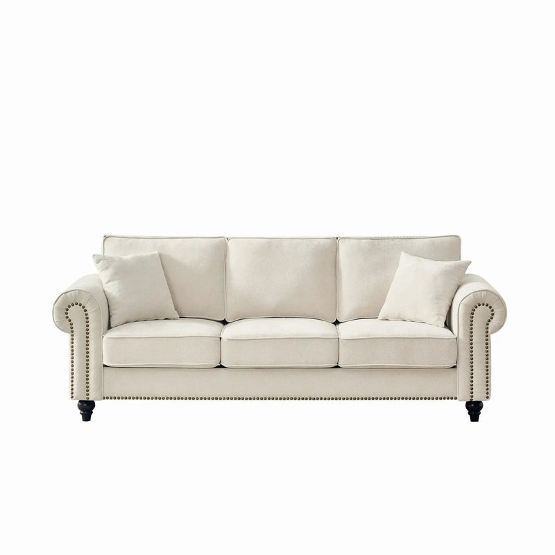 3 Seater Sofa With Tufted Upholstery, Rolled Arms, Nailhead Trim by HouseOfZazla