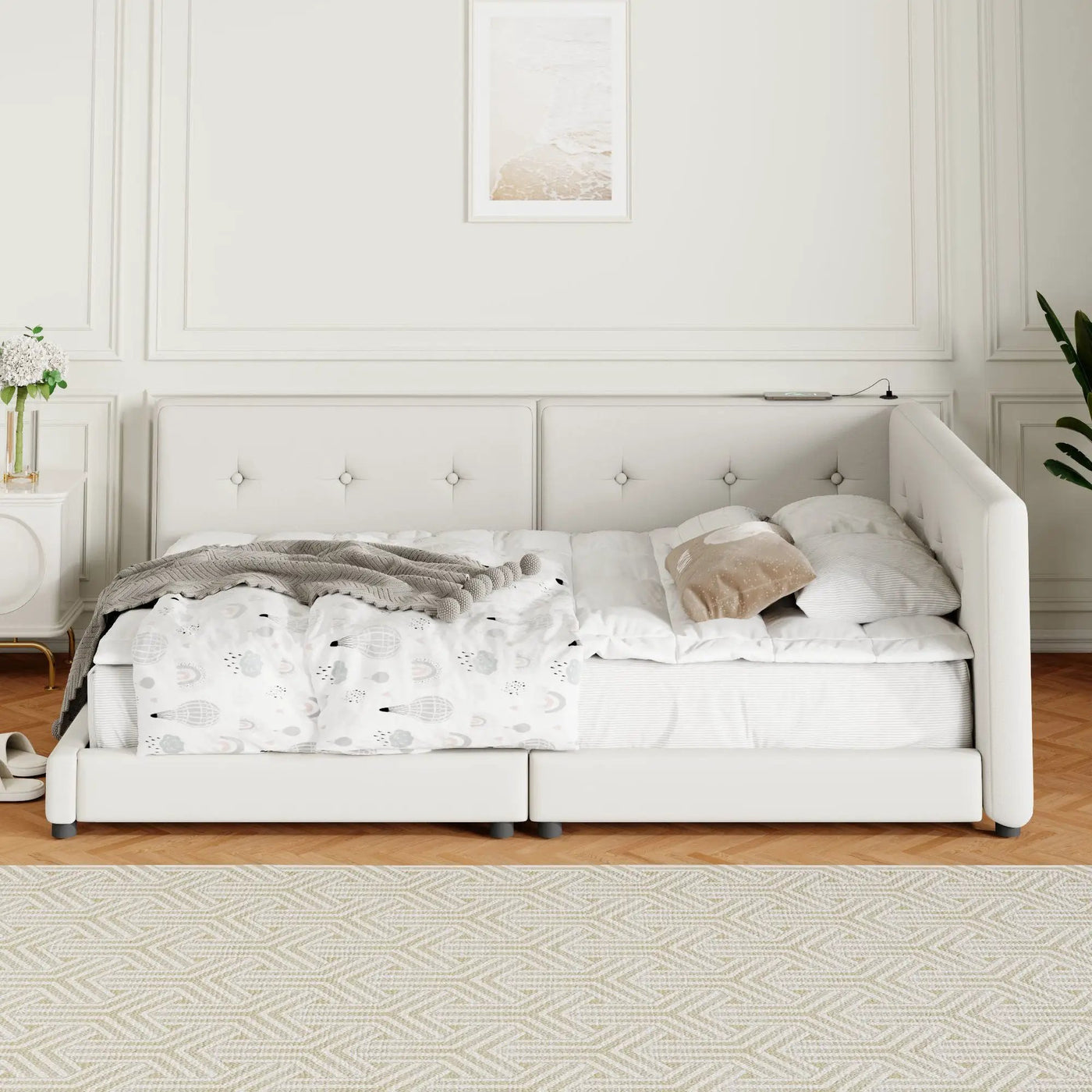 Modern Upholstered Platform Bed With USB Ports And LED Belt by HouseOfZazla