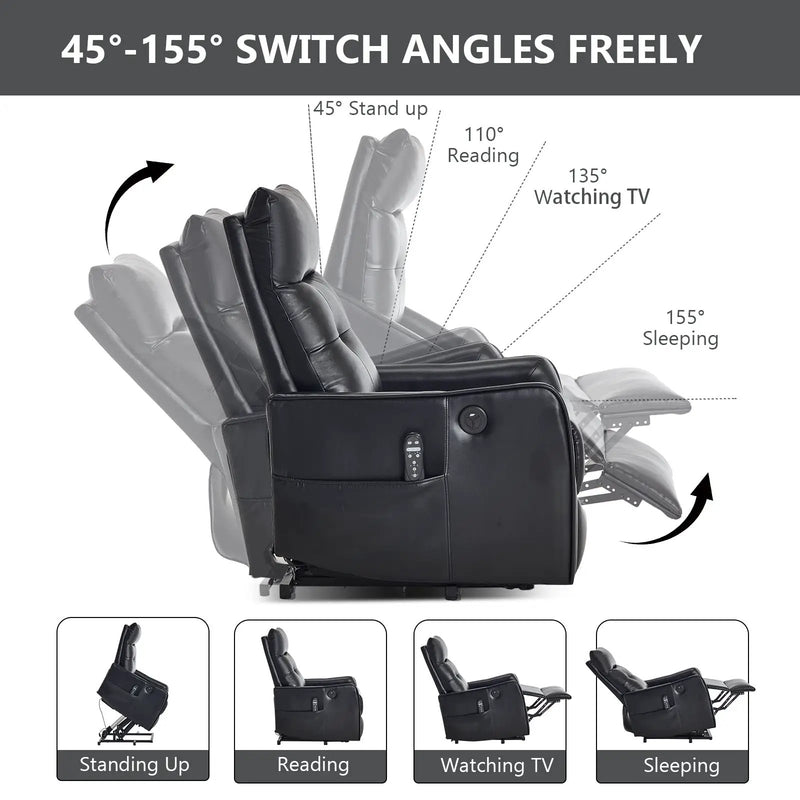 Black PU Single Motor Power Lift Recliner Chair by HouseOfZazla