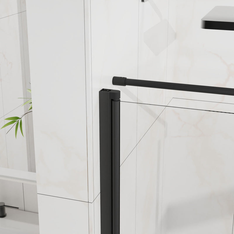 Corner Shower Enclosure, Frameless Pivot Door - Matte Black by HouseOfZazla
