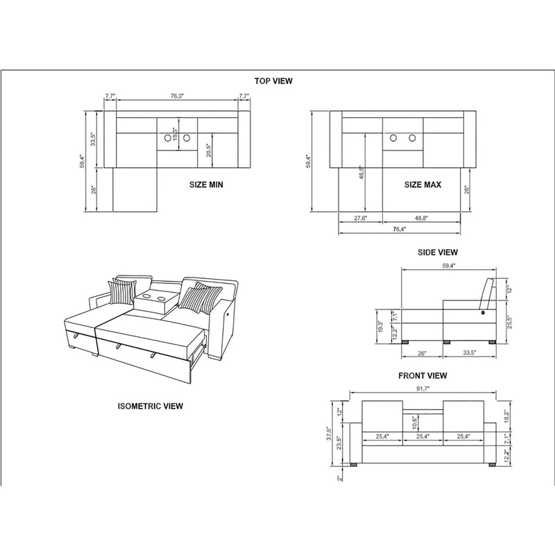 Ford - Reversible Pull Out Sofa Bed - Light Gray by Unique Piece Furniture