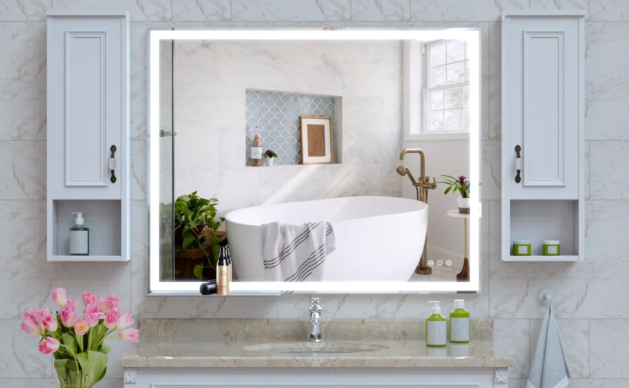 LED Bathroom Vanity Mirror Wall Mounted Adjustable / Warm / Natural Lights Anti-Fog Touch Switch With Memory Modern Smart Large Bathroom Mirrors by HouseOfZazla