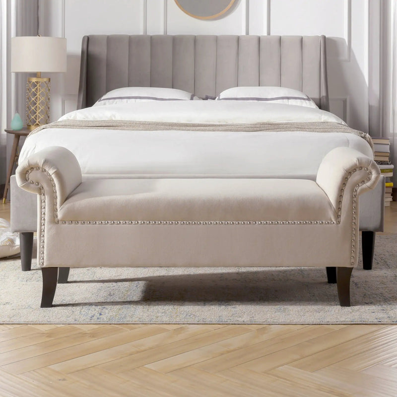 Kathy - Roll Arm Entryway Accent Bench - Sky Neutral Beige by Unique Piece Furniture