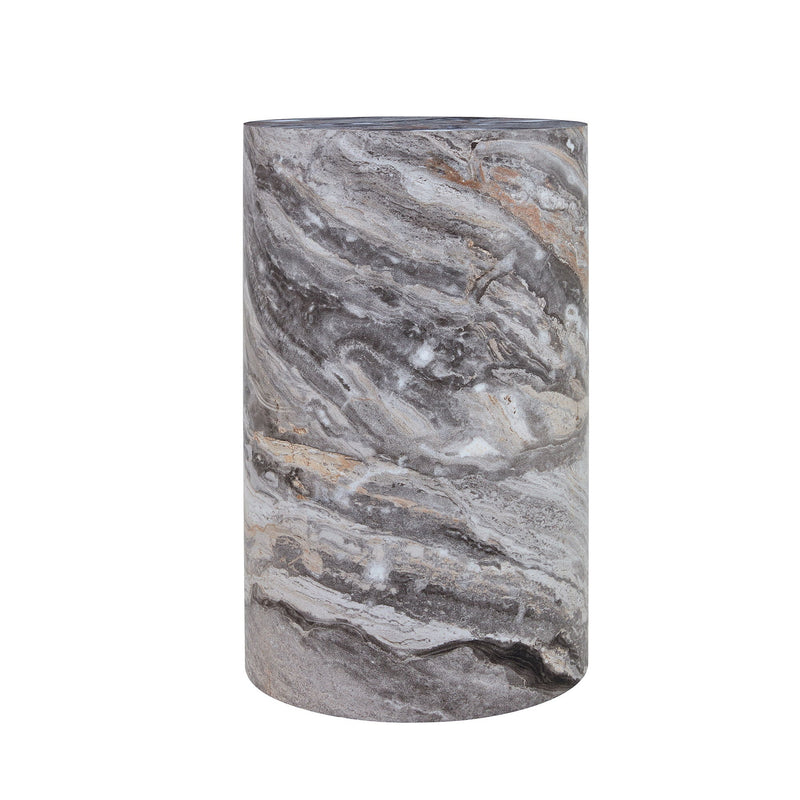 Gray Marble Textured Cylindrical Coffee Table with Stone Look - Gray
