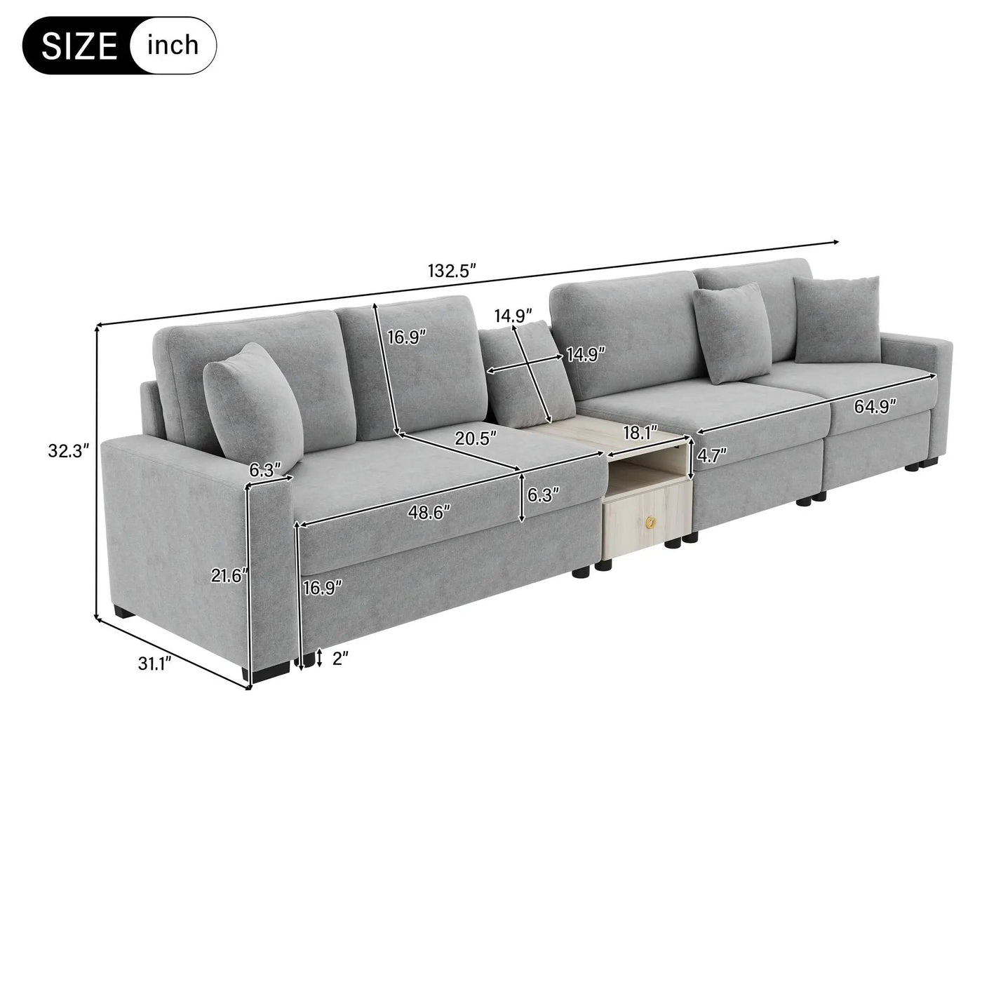 Modular Sofa Couch With Storage Armrest And Center Console by HouseOfZazla